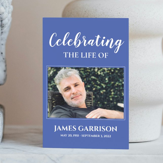 Cartão de Oração Funeral Elegante Branco Azul com  (Criador carregado)