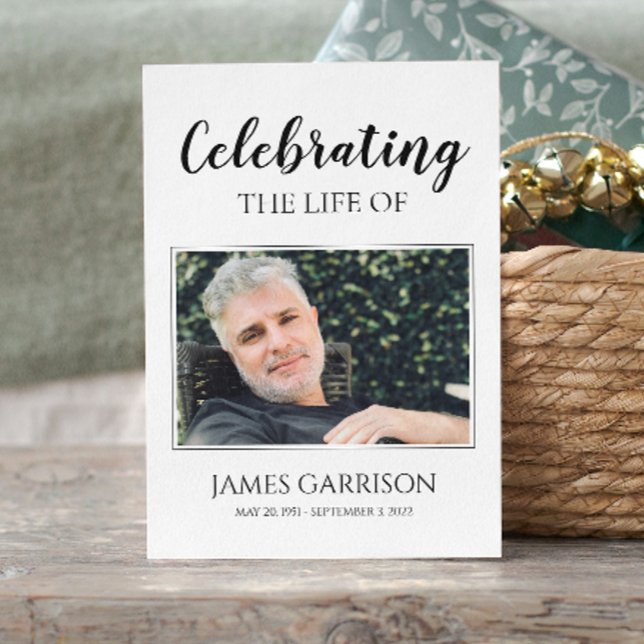 Cartão de Oração Funeral Elegante Branco Preto com (Criador carregado)