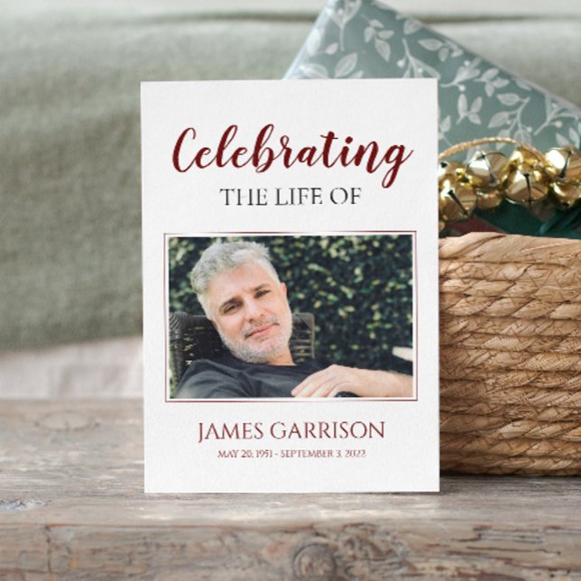 Cartão de Oração Funeral Elegante Branco Vermelho  (Criador carregado)