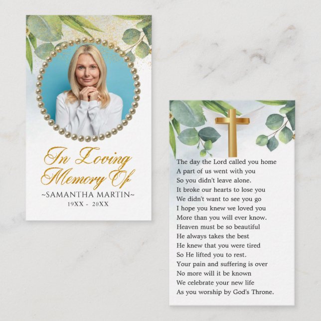 Cartão de Oração Funeral Eucalyptus (Frente/Verso)