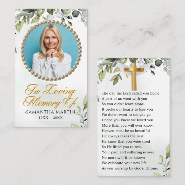 Cartão de Oração Funeral Eucalyptus Foto Elegante (Frente/Verso)