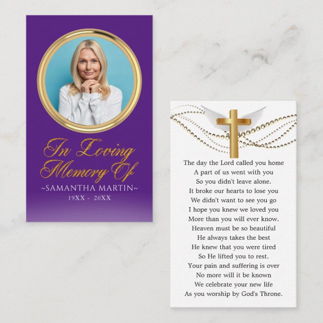 Cartão de Oração Funeral Fotográfico com Quadro Do (Frente/Verso)