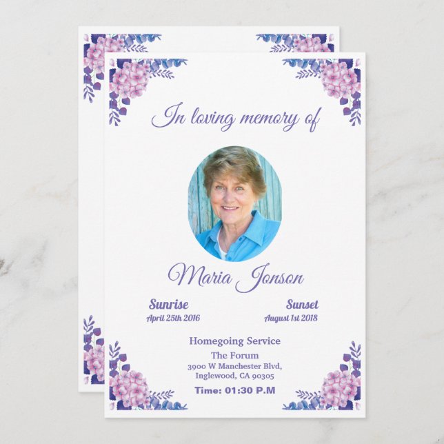 Cartão de Oração Funeral Memorial/Cartão de Serviç (Frente/Verso)