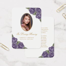 Cartão de Oração Funeral Memorial Purple com Aquar