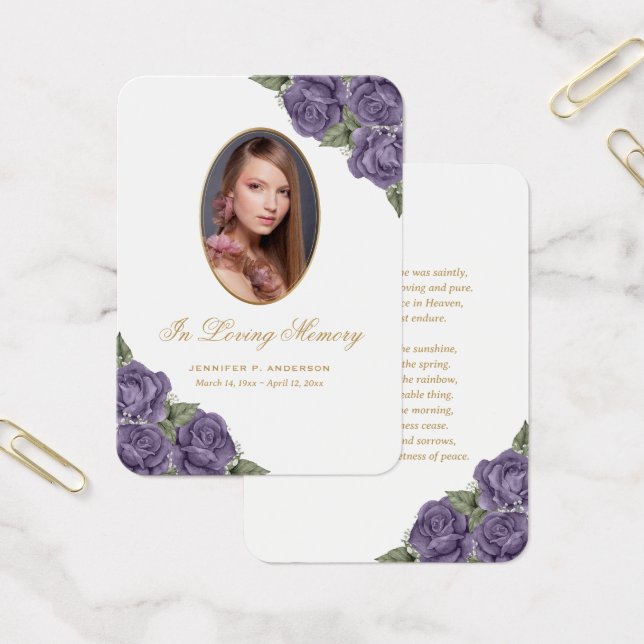 Cartão de Oração Funeral Memorial Purple com Aquar (Escritótio)