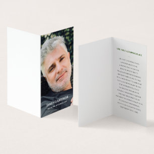 Cartão de Oração Funeral Verde Elegante com Foto