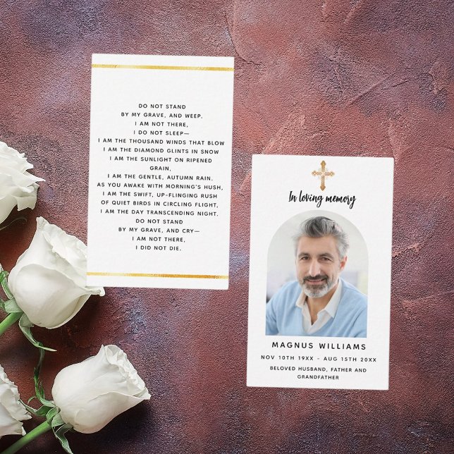 Cartão de oração funerária com fotografia em ouro  (Criador carregado)