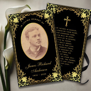 Cartão de Oração Funerária com Letra Dourada Preta