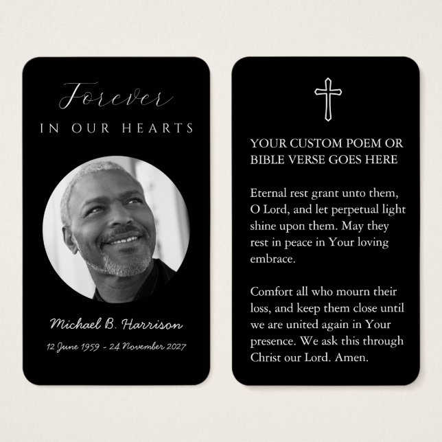 Cartão de Oração Funerária Personalizado (Frente & Verso)