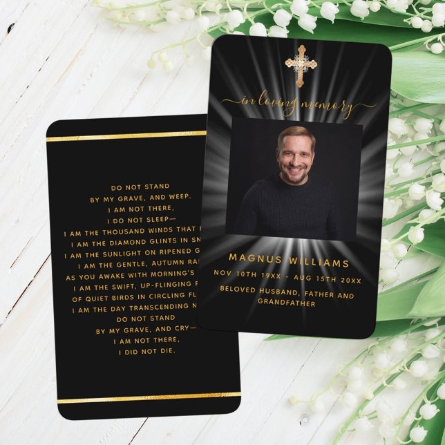 Cartão de oração funerário com fotografia a preto- (Criador carregado)