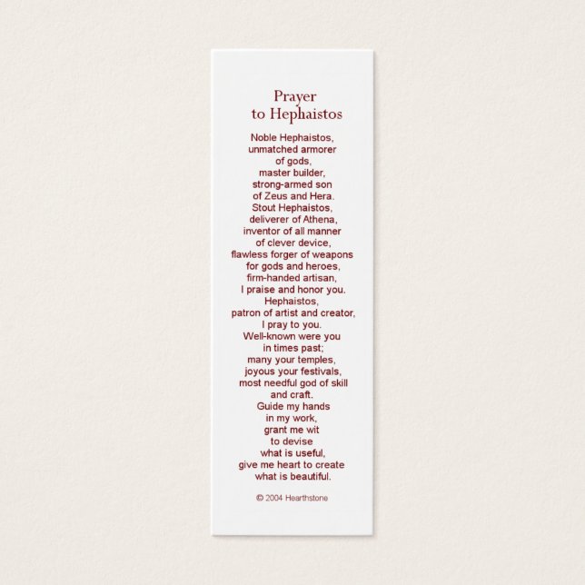 Cartão de Oração Hephaestus (Hephaistos) (Frente)