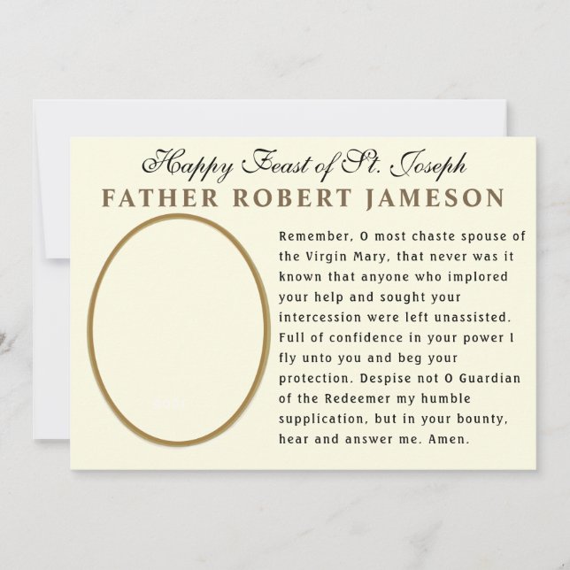 Cartão de Oração Memorare da Festa de São José Cat (Frente)