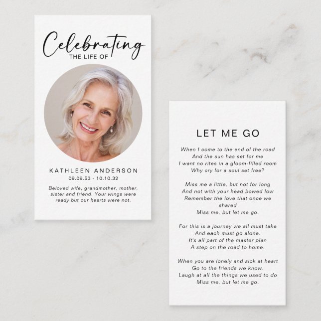 Cartão de Oração Memorial | Celebração do círculo  (Frente/Verso)