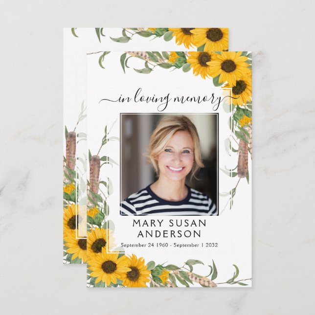 Cartão de Oração Memorial de Girassol (Frente/Verso)