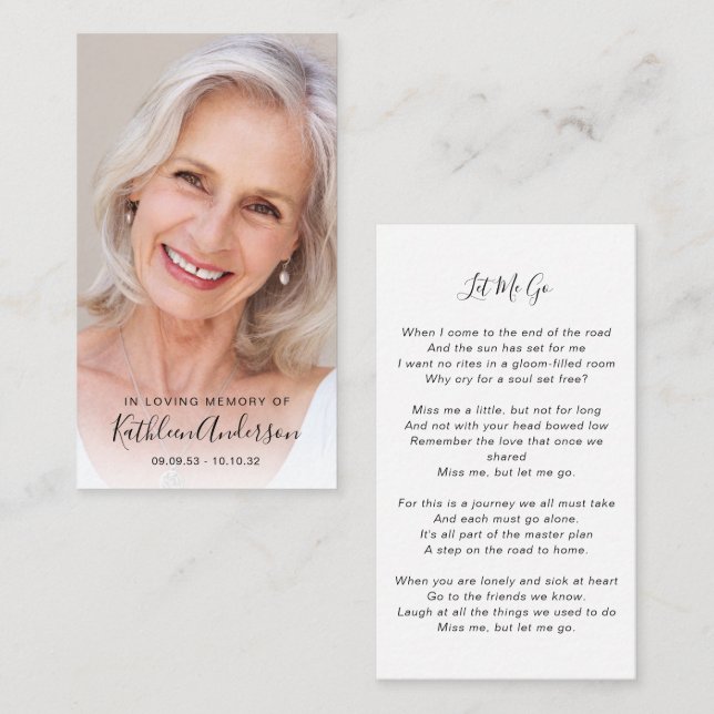 Cartão de Oração Memorial | Foto de Cheio (Frente/Verso)