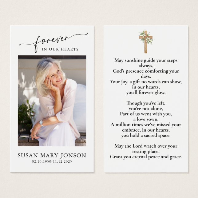 Cartão de Oração Memorial Fotográfico Cruzado com  (Frente & Verso)