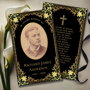 Cartão de Oração Memorial Fúnebre Elegante Ouro Pr