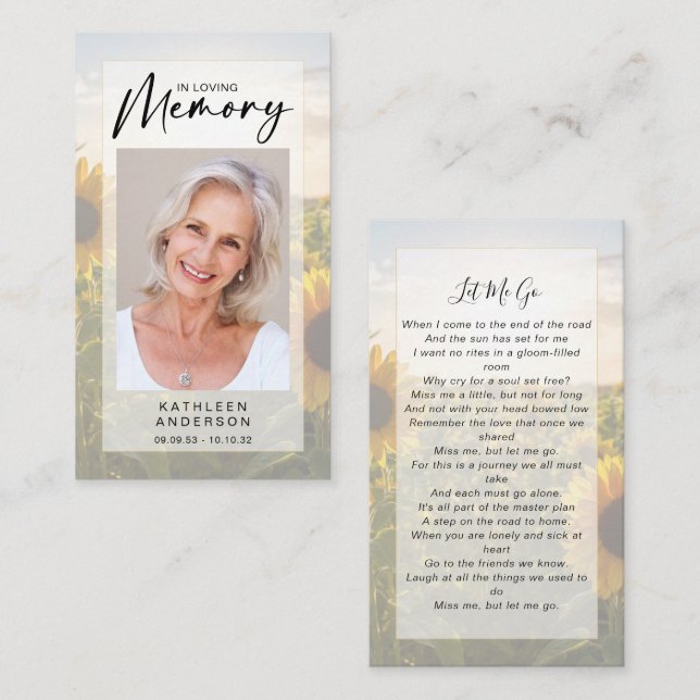 Cartão de Oração Memorial | Girassóis (Frente/Verso)