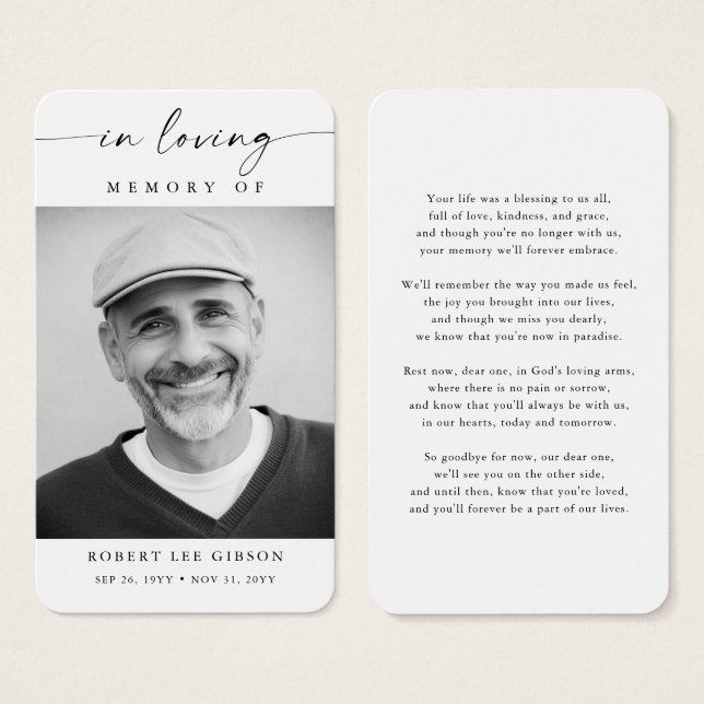 Cartão de Oração Memorial para Simpatia Fotográfic