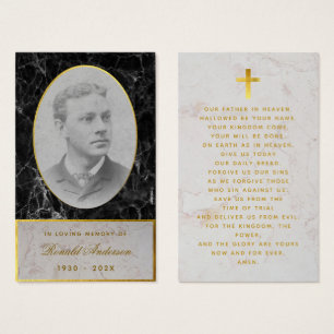 Cartão de Oração Memorial Preto Mármore Dourado Fu