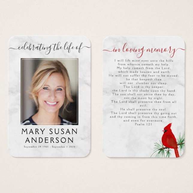 Cartão de Oração para Memorial Fotográfico Cardina (Frente & Verso)