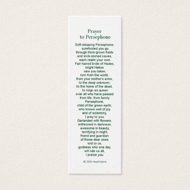Cartão de Oração Persefone (Frente)