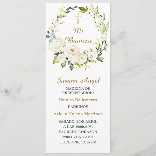 Cartão de oração personalizado do batismo em espan (Frente)