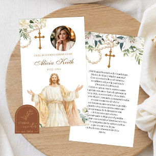 CARTÃO DE ORAÇÃO Rosário Floral Branco Jesus Catól
