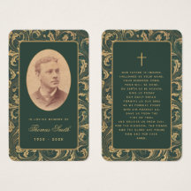 Cartão de Oração Verde de Memorial Fúnebre Elegant