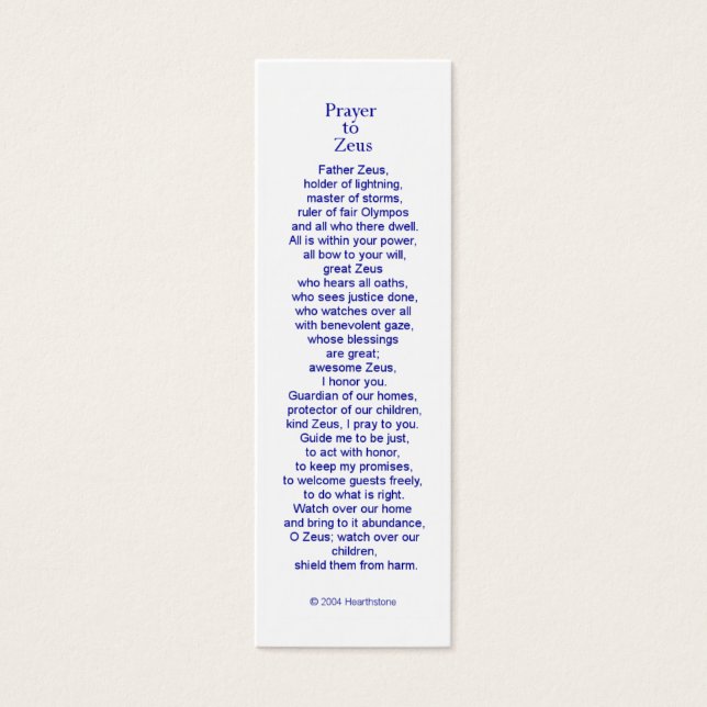 Cartão de Oração Zeus (Frente)