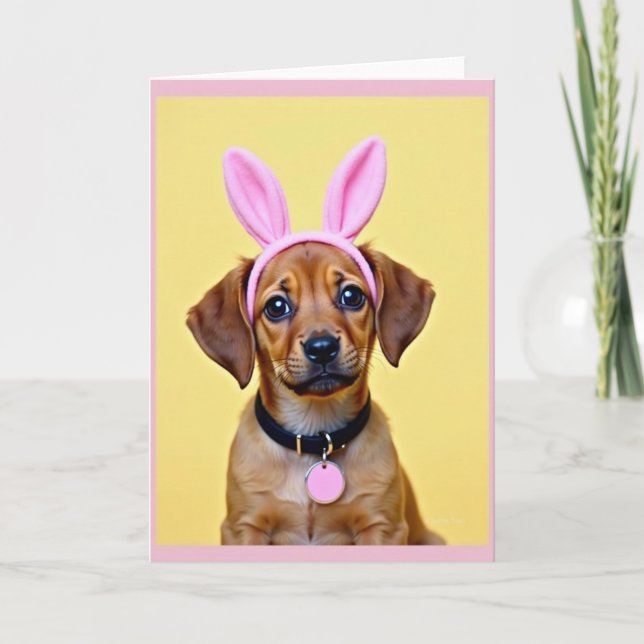 Cartão de Orelhas de Coelho de Cachorrinho Fofo (Frente)