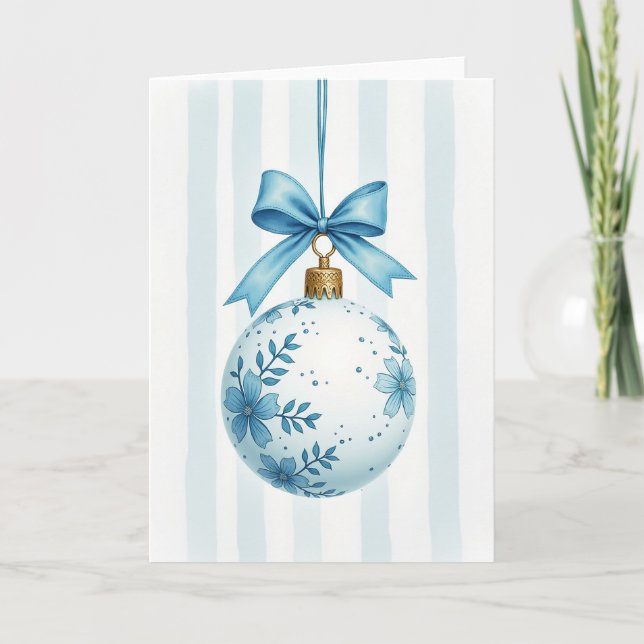 Cartão de Ornamento de Natal Floral Azul (Frente)