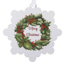 Cartão de Ornamento de Papel Vintage Holly Wreath