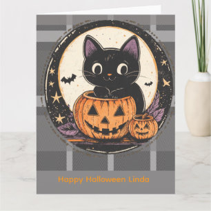 Cartão de Outono de Gatinho Fofo de Halloween