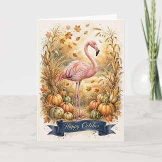 Cartão de Outubro do Flamingo -- Feliz Cartão de O