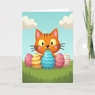 Cartão de Ovo de Gato na Primavera Feliz