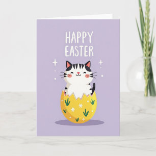 Cartão de Ovo de Páscoa de Gatinho Feliz