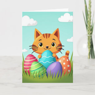 Cartão de Ovo de Primavera com Gato Listrado
