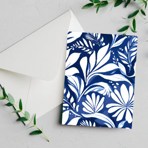 Cartão de padrão floral botânico em aquarela azul