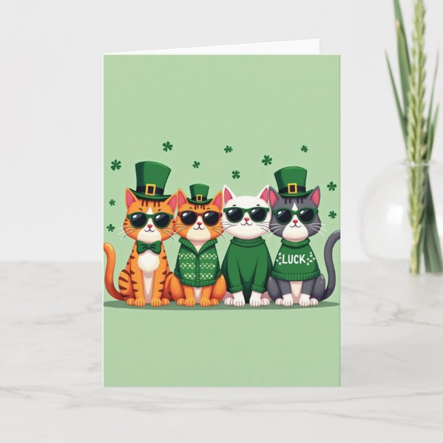 Cartão de Padrão Sorte dos Gatos Verdes (Frente)
