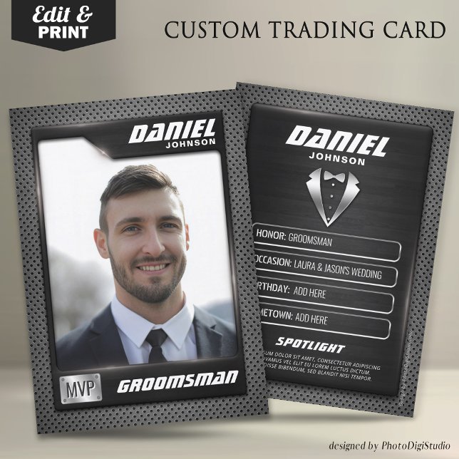 Cartão de padrinho de casamento, melhor presente p (Groomsman Trading Card, MVP Best Man Gift, Wedding Groom Card)