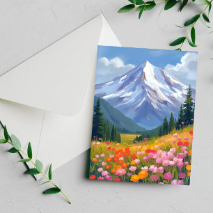 Cartão de Paisagem em Aquarela de Flores Silvestre