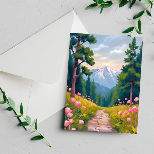 Cartão de Paisagem Floral de Trilha na Montanha