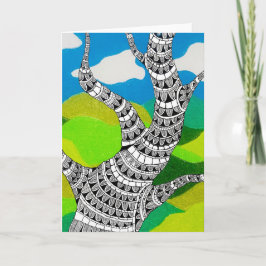 Cartão de Paisagem Gramada com Nuvens e Design de