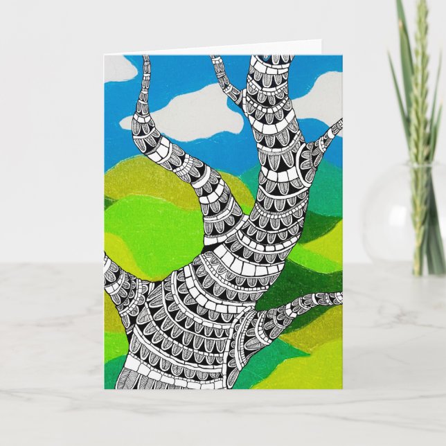 Cartão de Paisagem Gramada com Nuvens e Design de  (Frente)