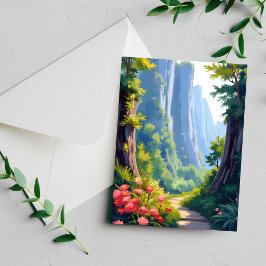 Cartão de paisagem verde em aquarela de jardim flo
