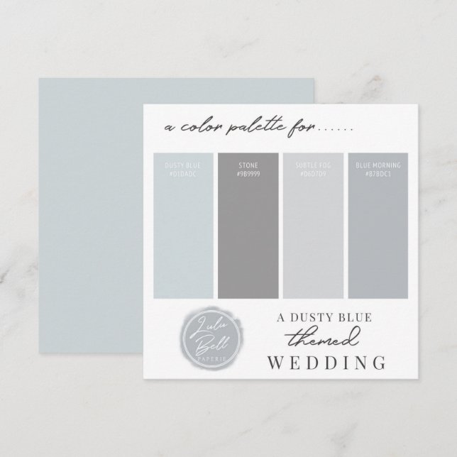 Cartão de Paleta de Cores Azul Poeira e Cinza (Frente/Verso)