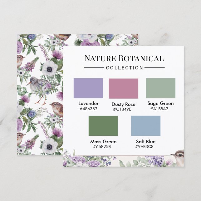 Cartão de Paleta de Cores Botânicas da Natureza (Frente/Verso)