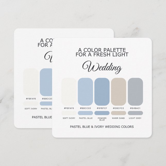 Cartão de Paleta de Cores de Casamento Azul Pastel (Frente/Verso)