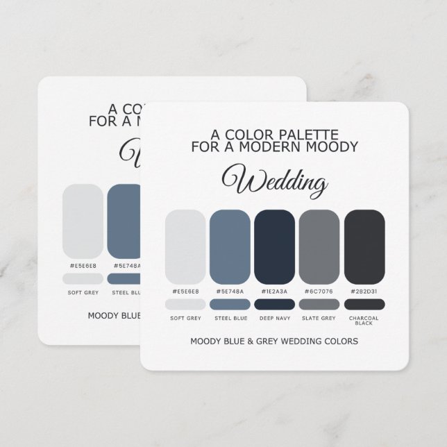 Cartão de Paleta de Cores de Casamento Azul Temper (Frente/Verso)